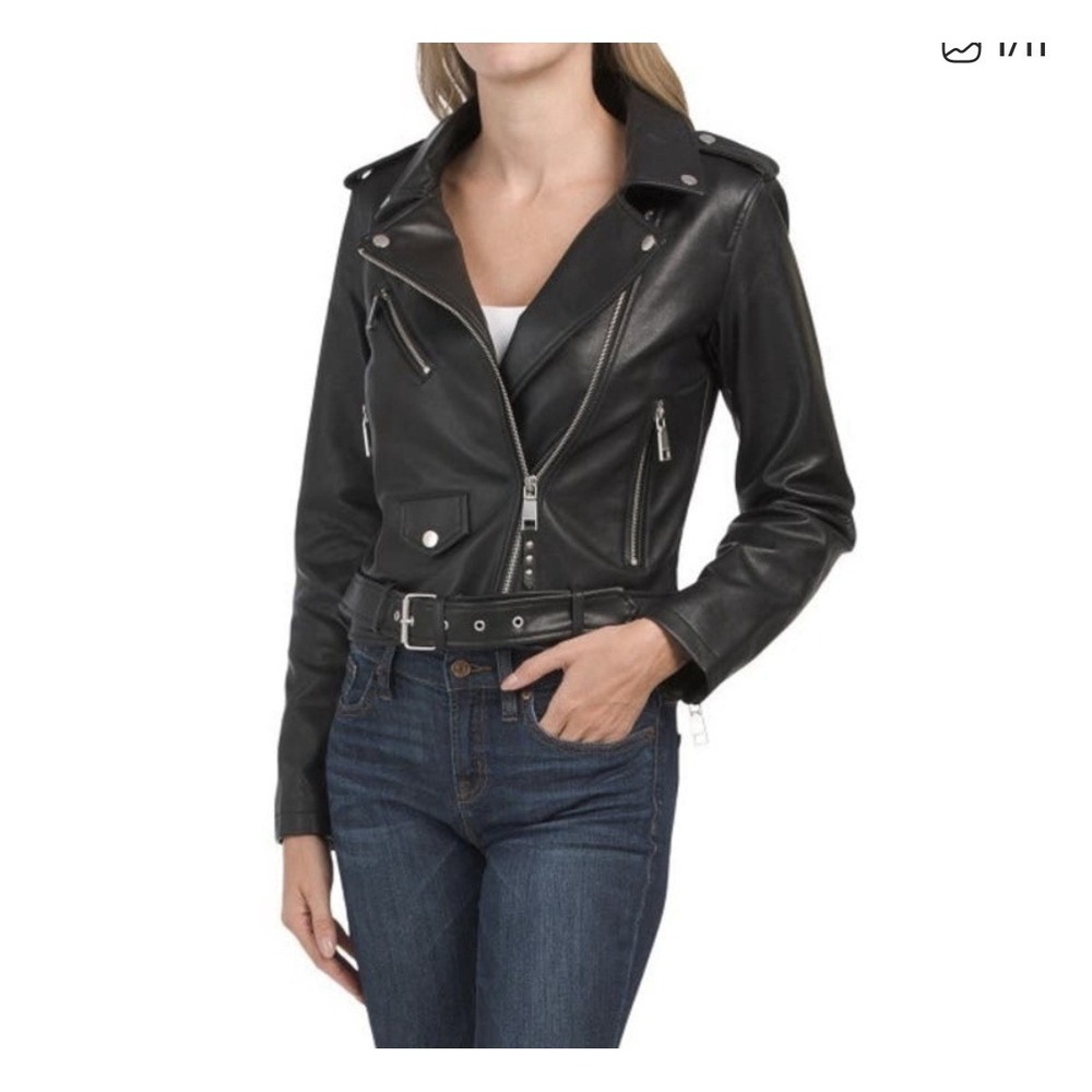 REBECCA MINKOFF Faux Leather Moto Jacket Black size M Women's Biker‎ Jacket